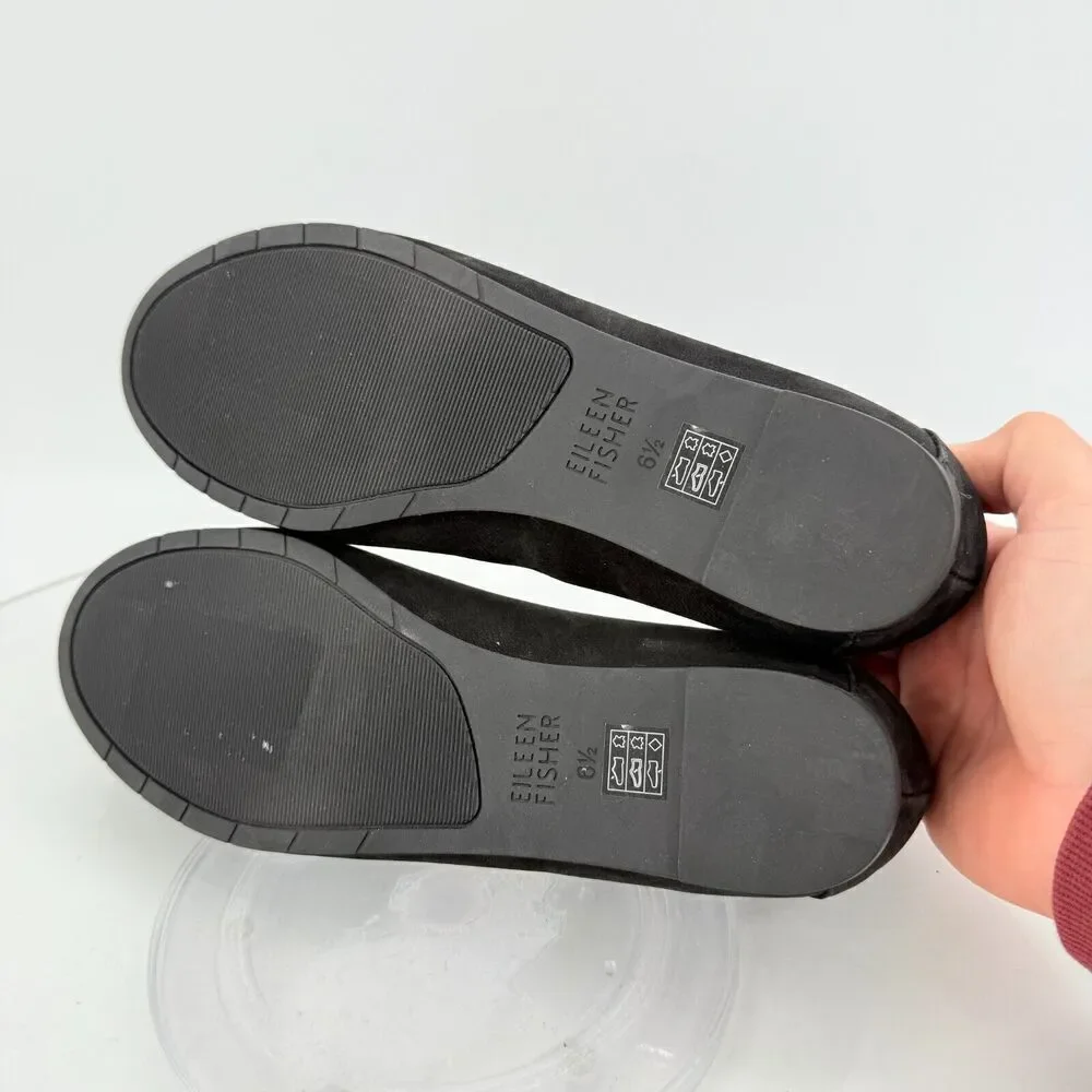 Eileen Fisher Womens Una Hidden Wedge Ballet Flats Sz 6.5 Black Suede Round Toe